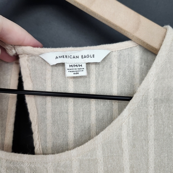 American Eagle Womens Tiered Blouse Top Size M Tan Peasant Neutral Minimalist - Picture 2 of 9